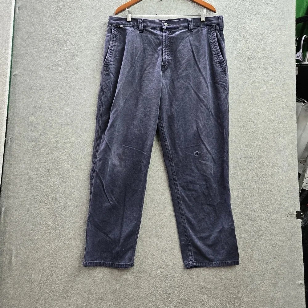 Carhartt Men Pants 38X32 Blue Cotton Nylon Chino Twill FR Work Pants READ